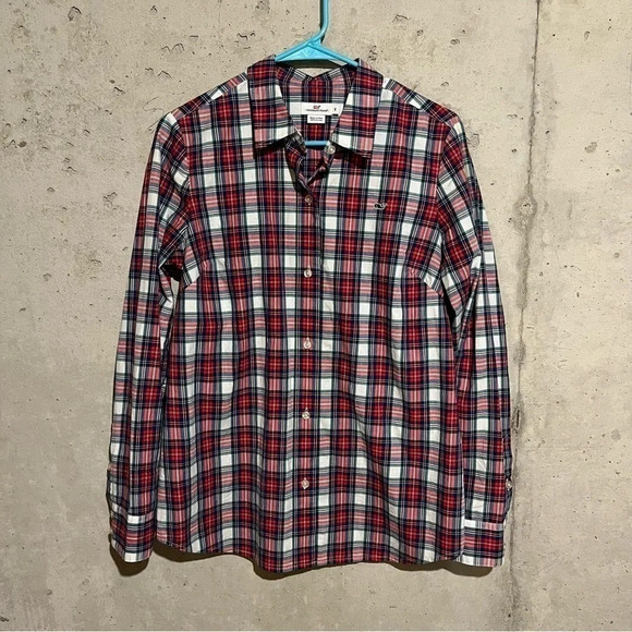 Vineyard Vines Women's Shirt Sz 8 Red White Plaid Long Sleeve Button Front - Picture 1 of 7